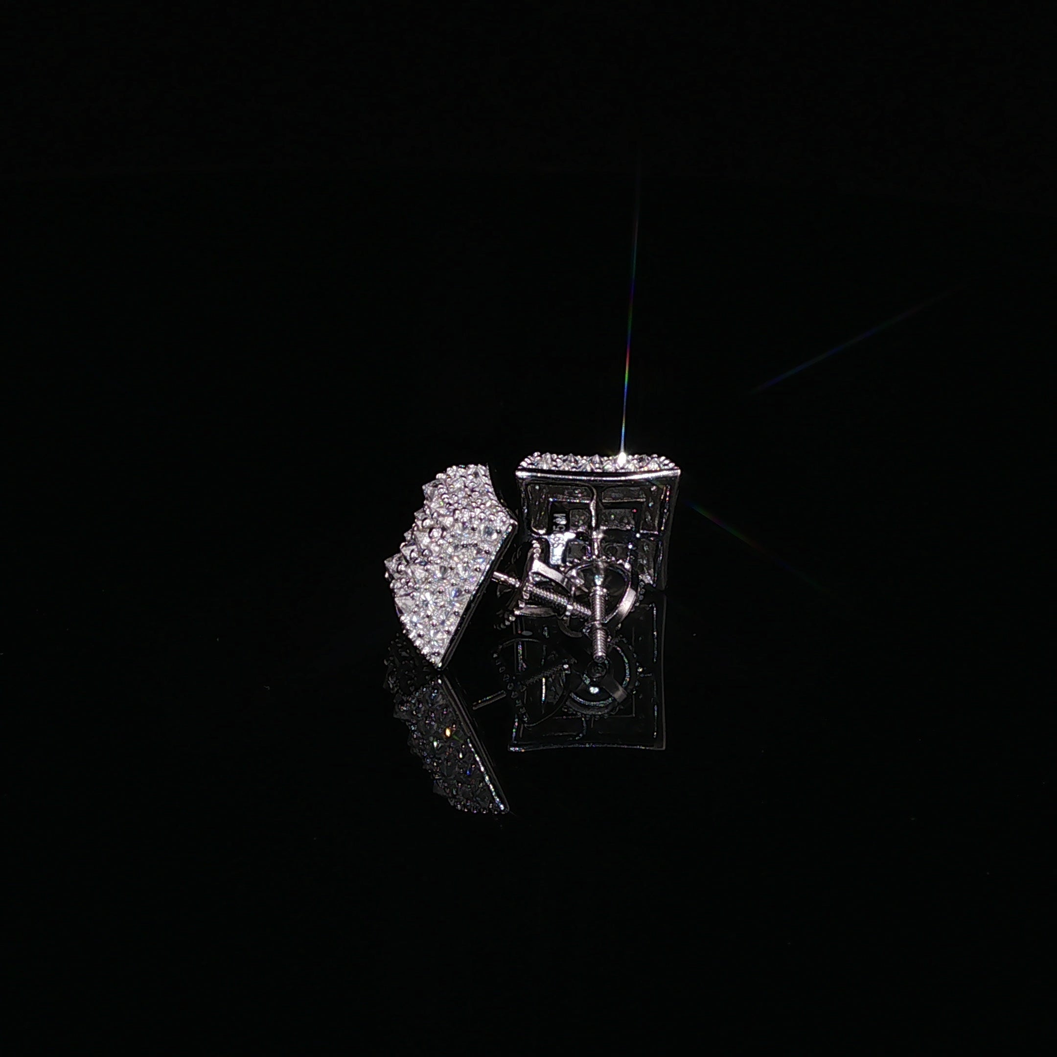 925 Sterling Silver Iced Out Kite Square Moissanite Stud Earrings - 1Ctw Available with Silver and Gold Finished