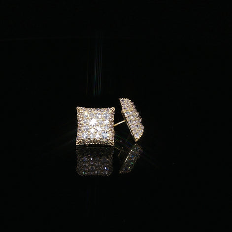 925 Sterling Silver Iced Out Kite Square Moissanite Stud Earrings - 1Ctw Available with Silver and Gold Finished