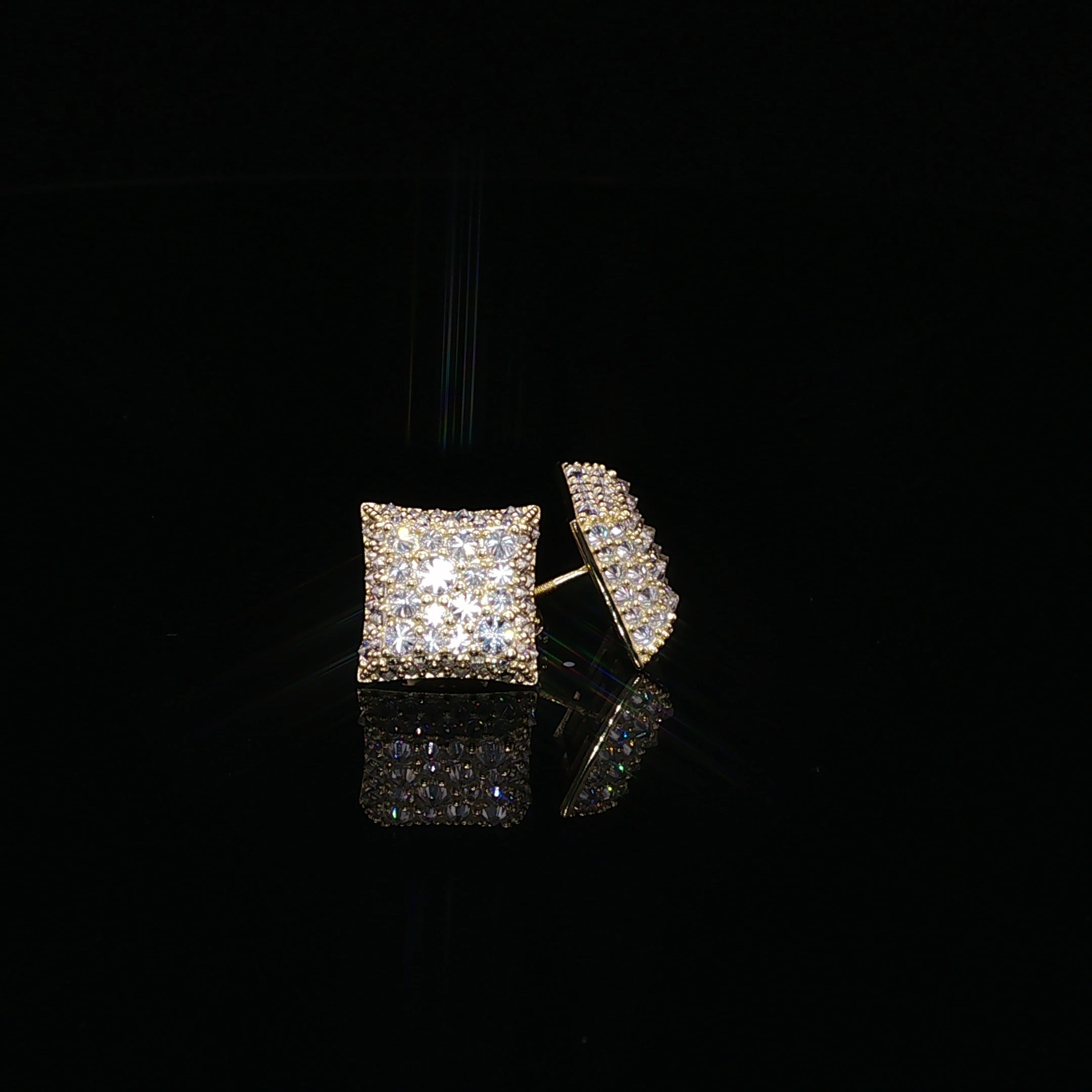 925 Sterling Silver Iced Out Kite Square Moissanite Stud Earrings - 1Ctw Available with Silver and Gold Finished