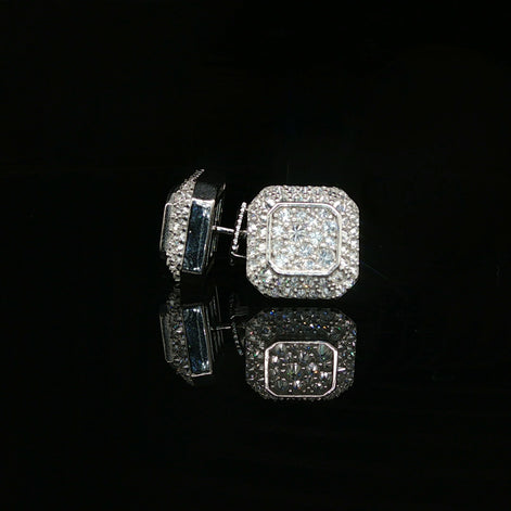 Men's Iced Out Double Halo Octagon Studs – 925 Sterling Silver | VVS Moissanite | 3D Tiered Design