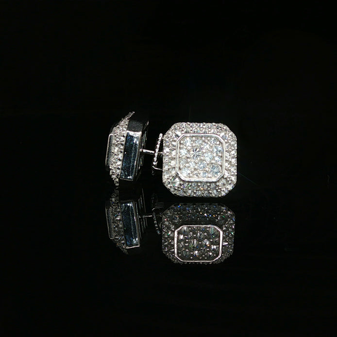 Men's Iced Out Double Halo Octagon Studs – 925 Sterling Silver | VVS Moissanite | 3D Tiered Design