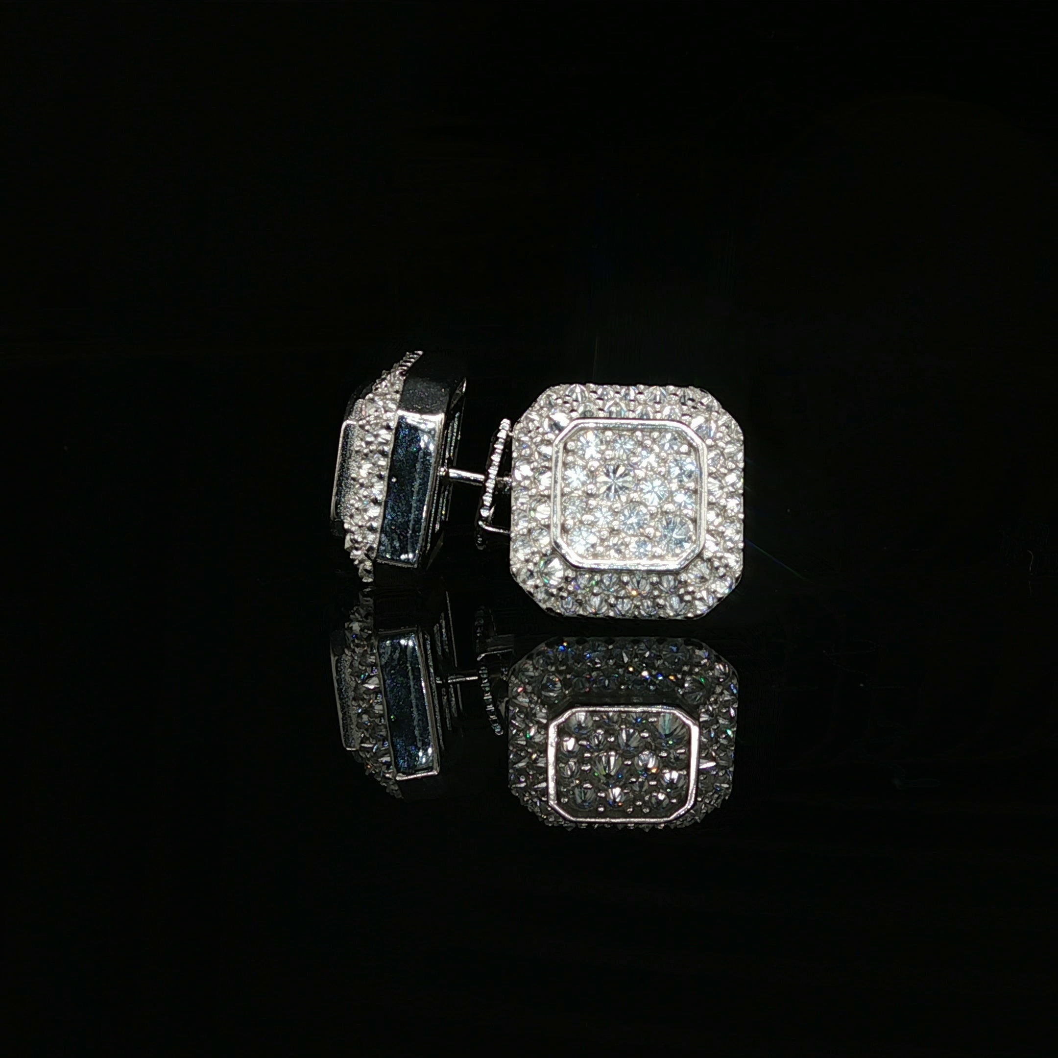Men's Iced Out Double Halo Octagon Studs – 925 Sterling Silver | VVS Moissanite | 3D Tiered Design