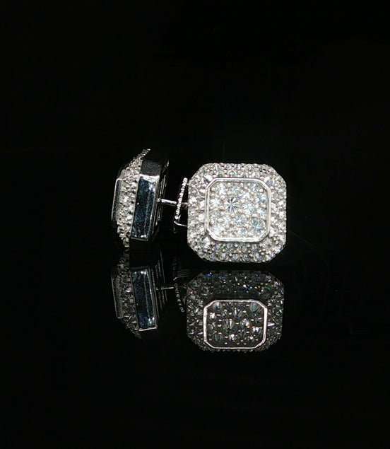 Men's Iced Out Double Halo Octagon Studs – 925 Sterling Silver | VVS Moissanite | 3D Tiered Design