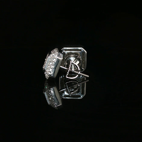 Men's Iced Out Double Halo Octagon Studs – 925 Sterling Silver | VVS Moissanite | 3D Tiered Design