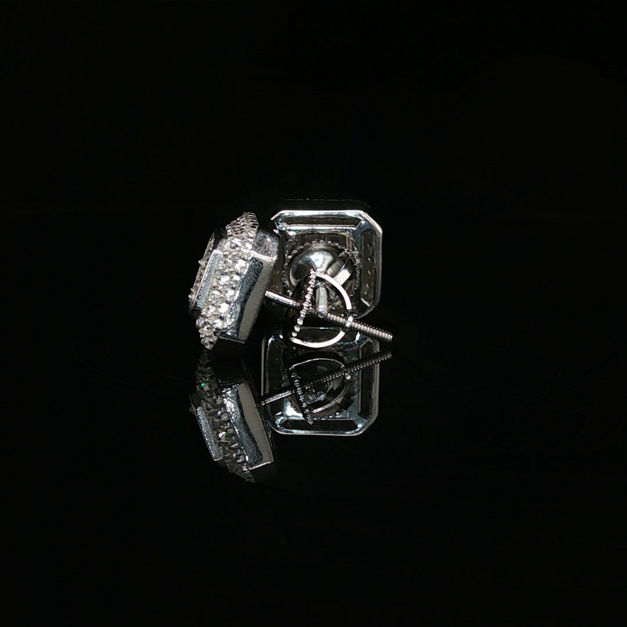 Men's Iced Out Double Halo Octagon Studs – 925 Sterling Silver | VVS Moissanite | 3D Tiered Design