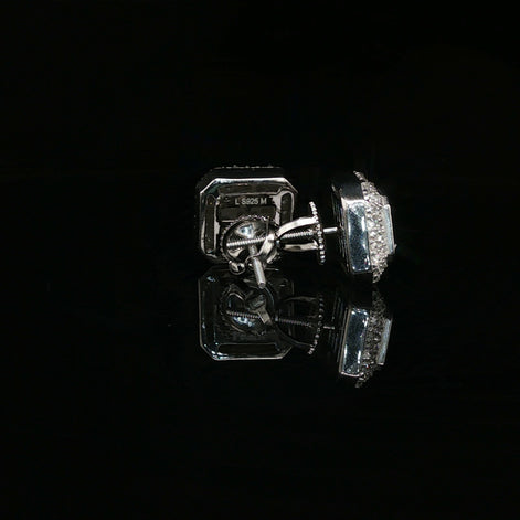 Men's Iced Out Double Halo Octagon Studs – 925 Sterling Silver | VVS Moissanite | 3D Tiered Design