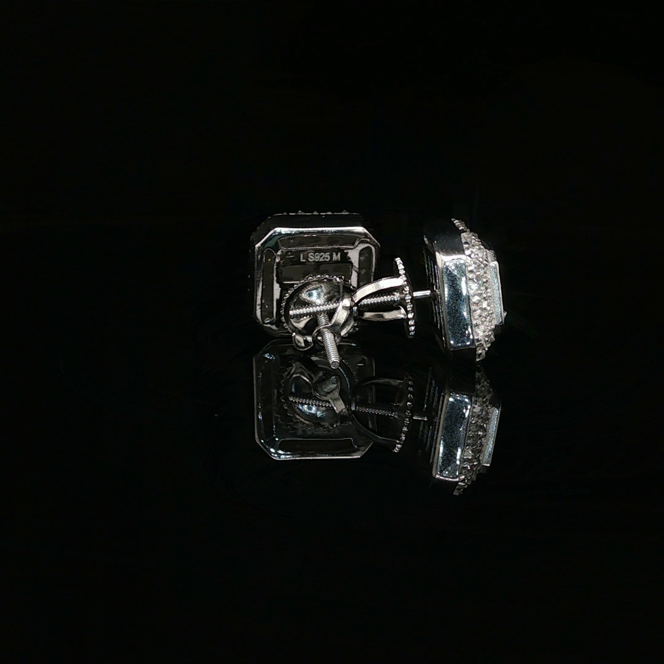 Men's Iced Out Double Halo Octagon Studs – 925 Sterling Silver | VVS Moissanite | 3D Tiered Design