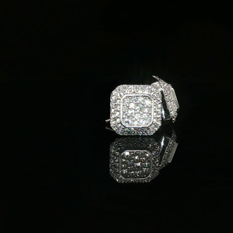Men's Iced Out Double Halo Octagon Studs – 925 Sterling Silver | VVS Moissanite | 3D Tiered Design