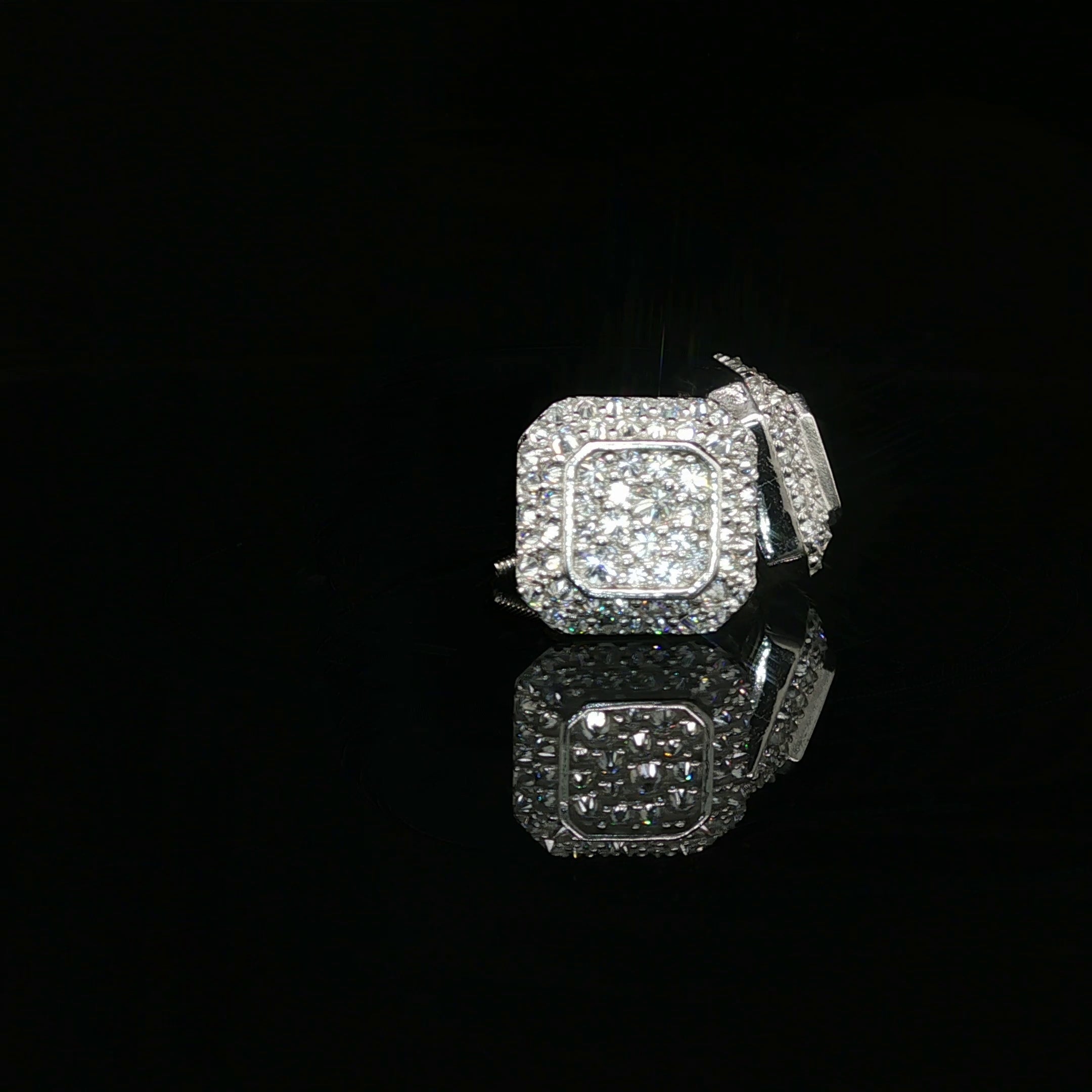 Men's Iced Out Double Halo Octagon Studs – 925 Sterling Silver | VVS Moissanite | 3D Tiered Design