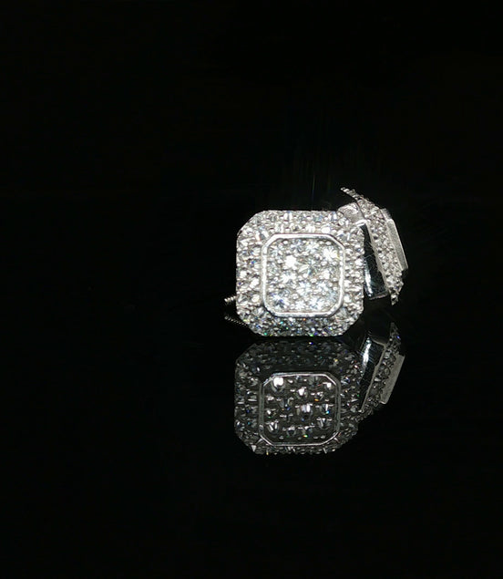 Men's Iced Out Double Halo Octagon Studs – 925 Sterling Silver | VVS Moissanite | 3D Tiered Design