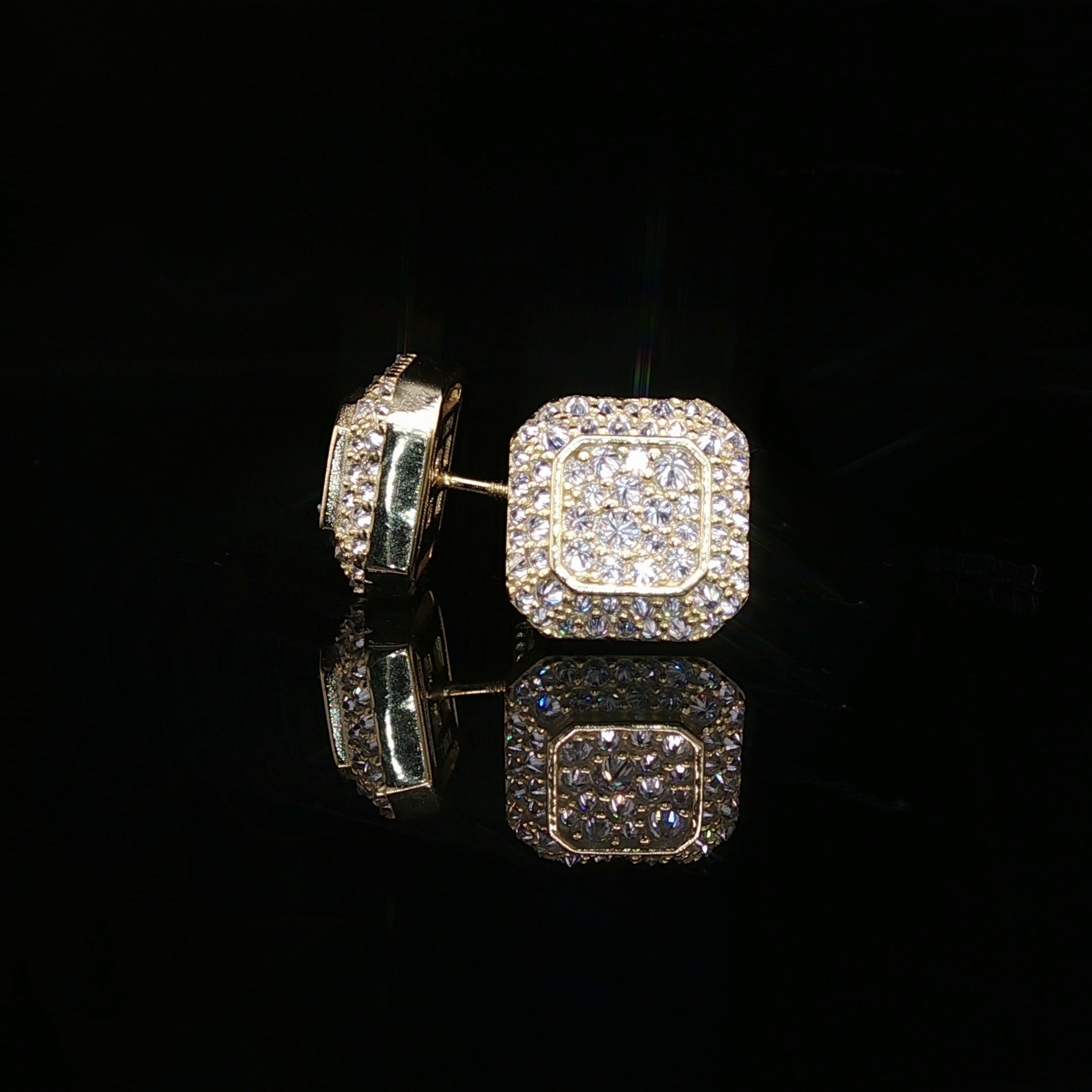 Men's Iced Out Double Halo Octagon Studs – 925 Sterling Silver | VVS Moissanite | 3D Tiered Design