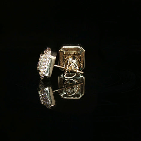Men's Iced Out Double Halo Octagon Studs – 925 Sterling Silver | VVS Moissanite | 3D Tiered Design