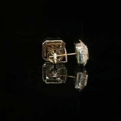 Men's Iced Out Double Halo Octagon Studs – 925 Sterling Silver | VVS Moissanite | 3D Tiered Design