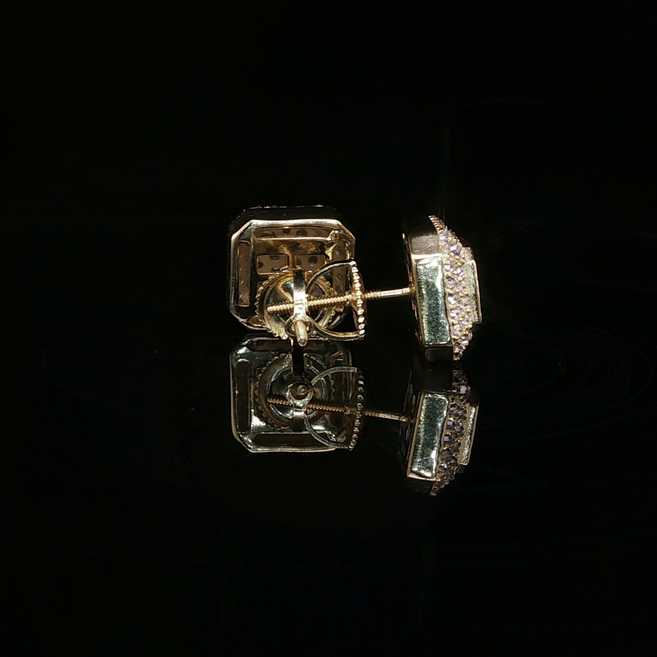 Men's Iced Out Double Halo Octagon Studs – 925 Sterling Silver | VVS Moissanite | 3D Tiered Design