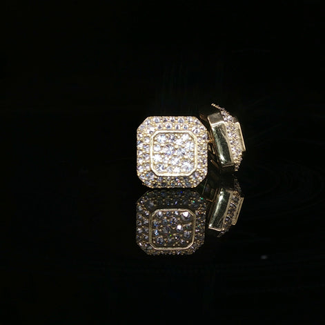 Men's Iced Out Double Halo Octagon Studs – 925 Sterling Silver | VVS Moissanite | 3D Tiered Design