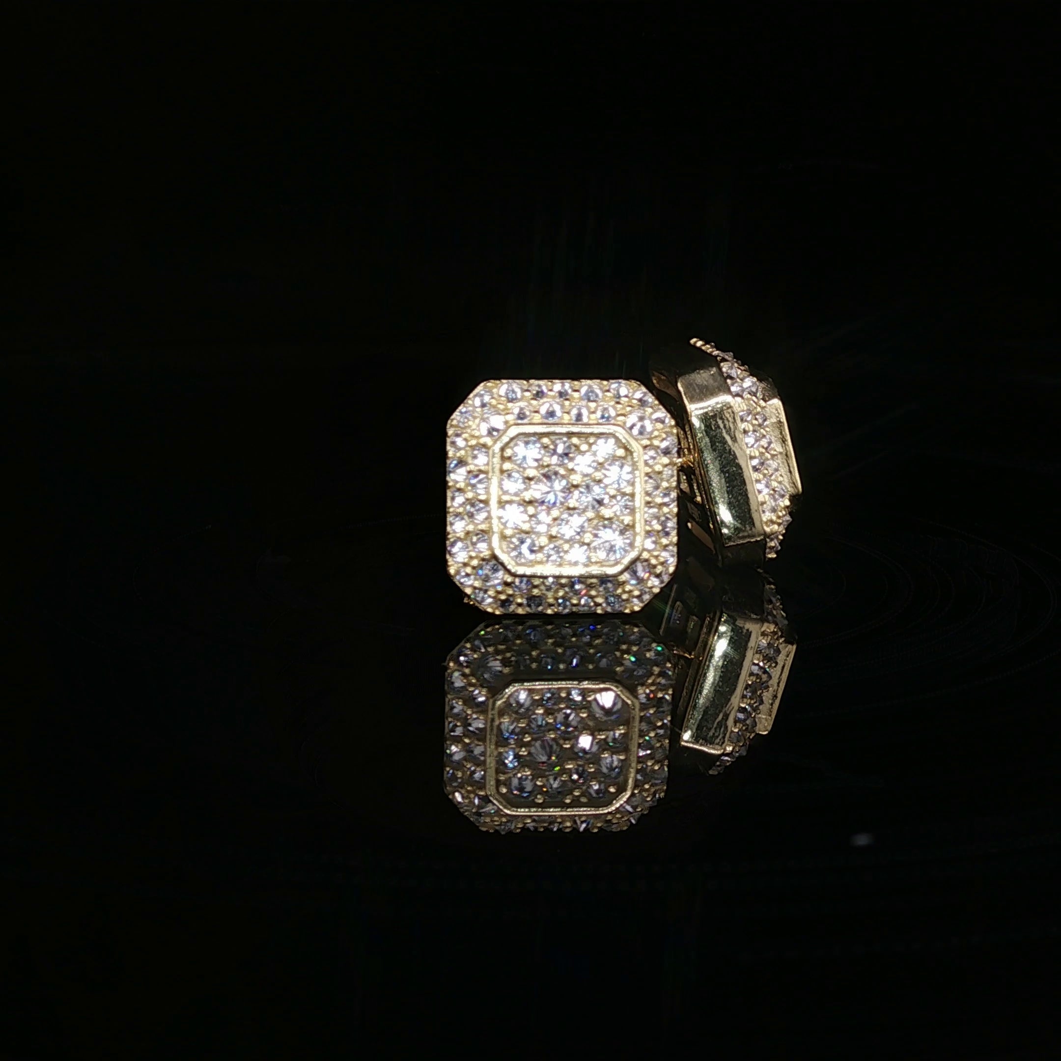 Men's Iced Out Double Halo Octagon Studs – 925 Sterling Silver | VVS Moissanite | 3D Tiered Design