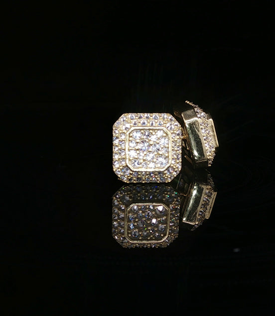 Men's Iced Out Double Halo Octagon Studs – 925 Sterling Silver | VVS Moissanite | 3D Tiered Design