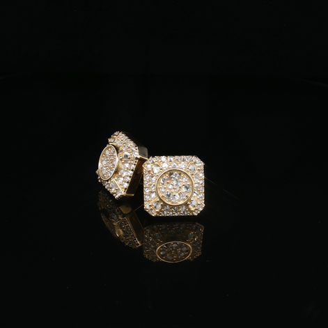Men's Iced Out "Circle-in-Square" Stud Earrings – 925 Sterling Silver | VVS Moissanite | Geometric 3D Cluster