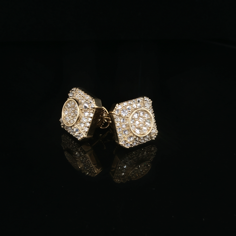 Men's Iced Out "Circle-in-Square" Stud Earrings – 925 Sterling Silver | VVS Moissanite | Geometric 3D Cluster
