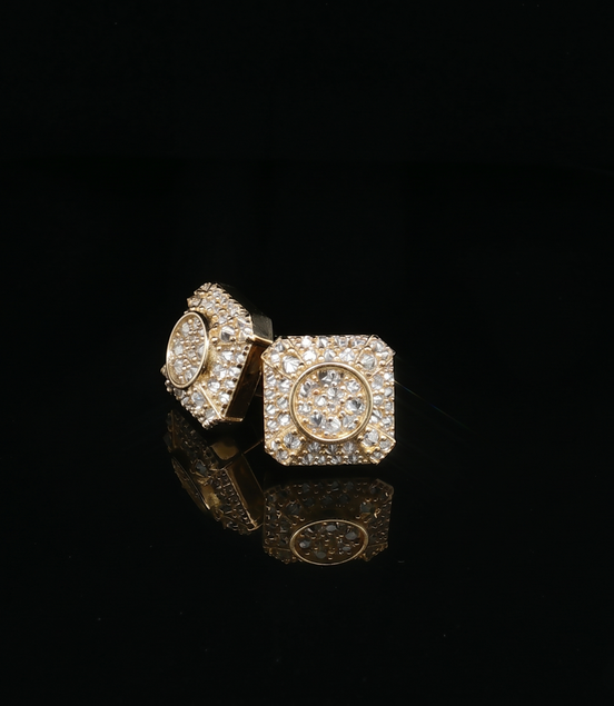 Men's Iced Out "Circle-in-Square" Stud Earrings – 925 Sterling Silver | VVS Moissanite | Geometric 3D Cluster