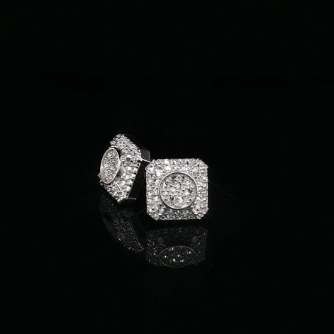 Men's Iced Out "Circle-in-Square" Stud Earrings – 925 Sterling Silver | VVS Moissanite | Geometric 3D Cluster