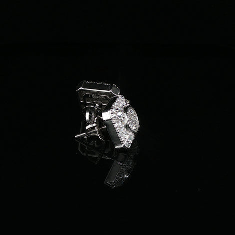 Men's Iced Out "Circle-in-Square" Stud Earrings – 925 Sterling Silver | VVS Moissanite | Geometric 3D Cluster
