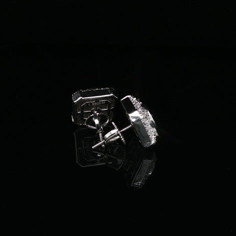Men's Iced Out "Circle-in-Square" Stud Earrings – 925 Sterling Silver | VVS Moissanite | Geometric 3D Cluster