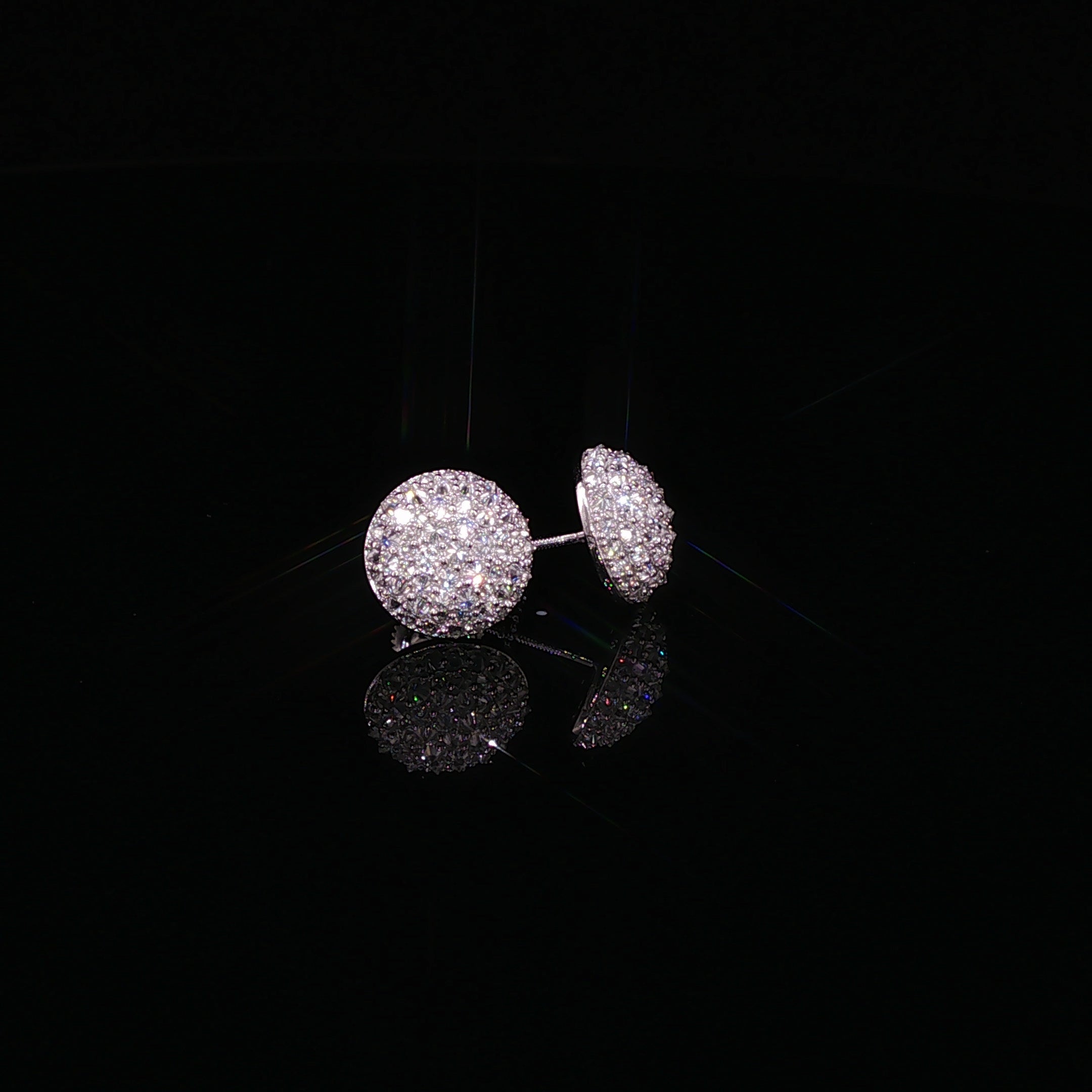925 Sterling Silver Iced Out Round Pavé Dome Moissanite Stud Earrings - 0.7Ctw Available with Silver and Gold Finished