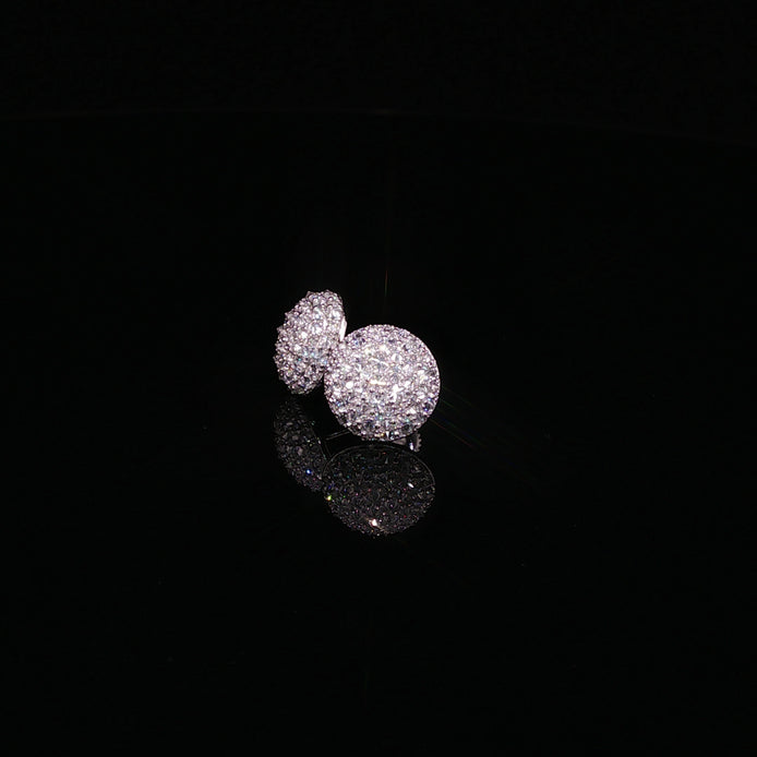 925 Sterling Silver Iced Out Round Pavé Dome Moissanite Stud Earrings - 0.7Ctw Available with Silver and Gold Finished