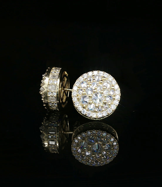 Men's Iced Out Domed Multi-Cut Stud Earrings – 925 Sterling Silver | Baguette & Round VVS Moissanite
