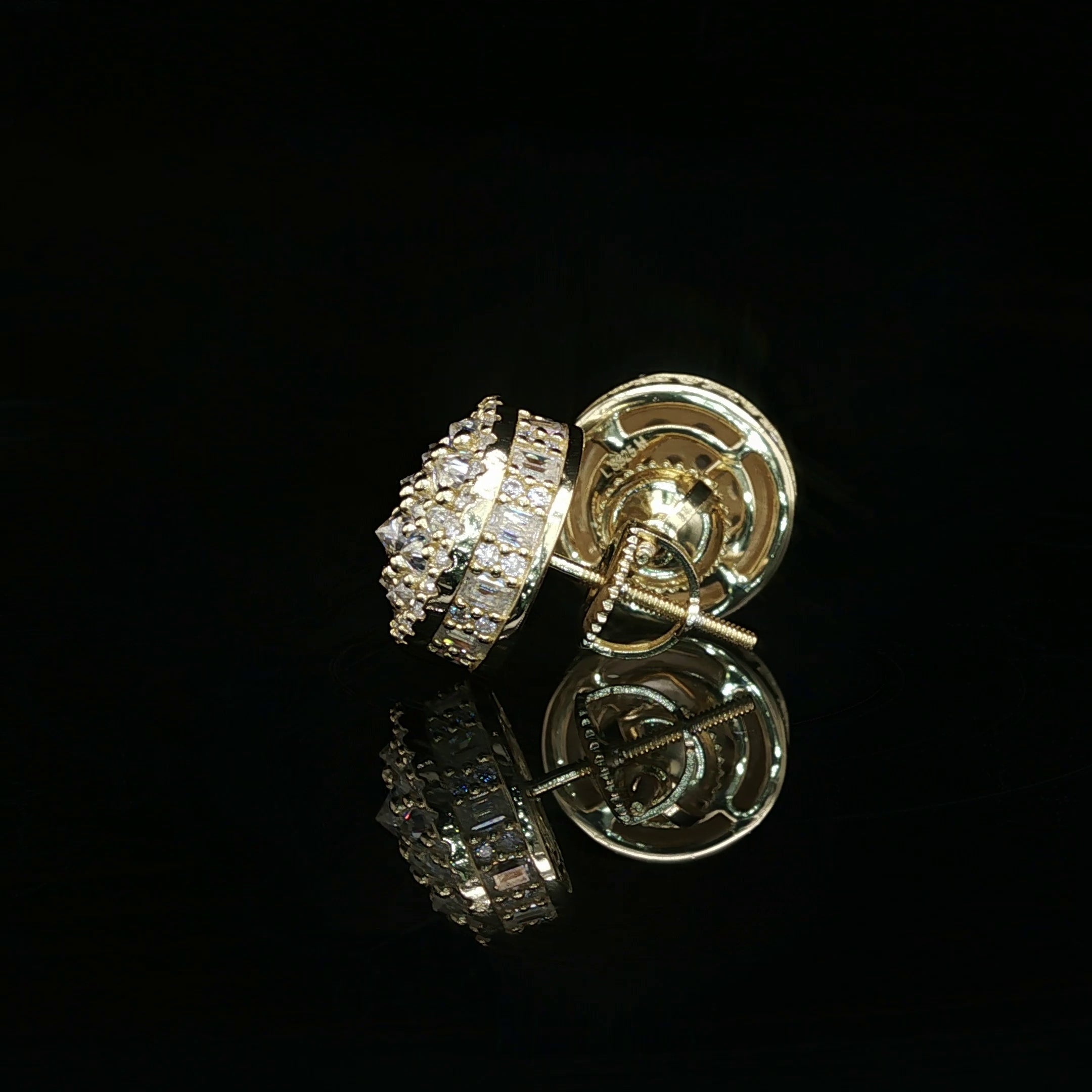 Men's Iced Out Domed Multi-Cut Stud Earrings – 925 Sterling Silver | Baguette & Round VVS Moissanite