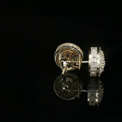 Men's Iced Out Domed Multi-Cut Stud Earrings – 925 Sterling Silver | Baguette & Round VVS Moissanite
