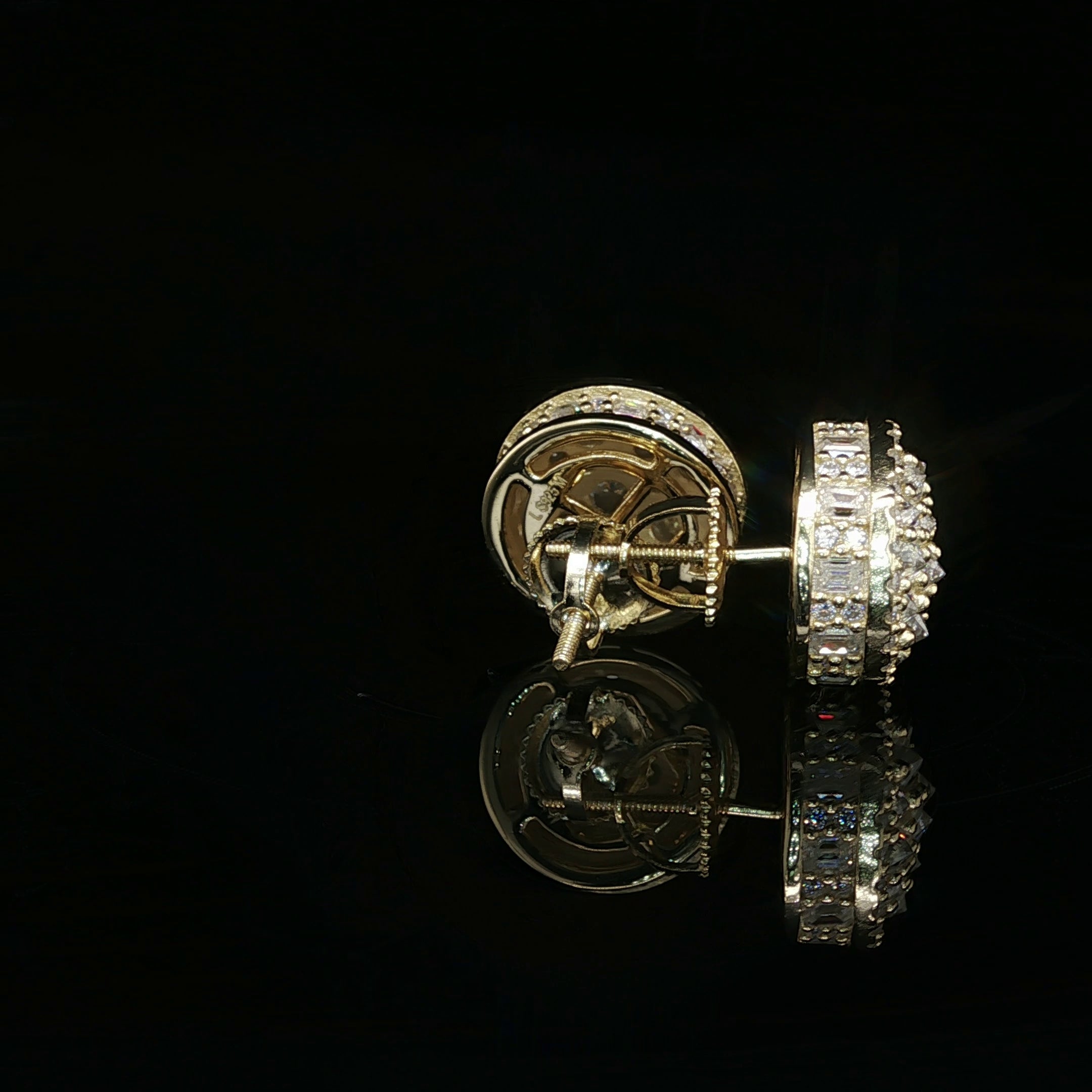 Men's Iced Out Domed Multi-Cut Stud Earrings – 925 Sterling Silver | Baguette & Round VVS Moissanite