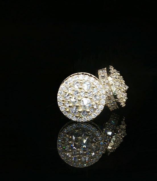Men's Iced Out Domed Multi-Cut Stud Earrings – 925 Sterling Silver | Baguette & Round VVS Moissanite