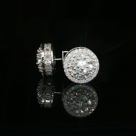 Men's Iced Out Domed Multi-Cut Stud Earrings – 925 Sterling Silver | Baguette & Round VVS Moissanite