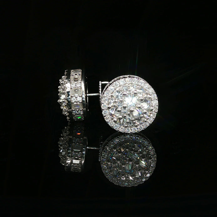 Men's Iced Out Domed Multi-Cut Stud Earrings – 925 Sterling Silver | Baguette & Round VVS Moissanite