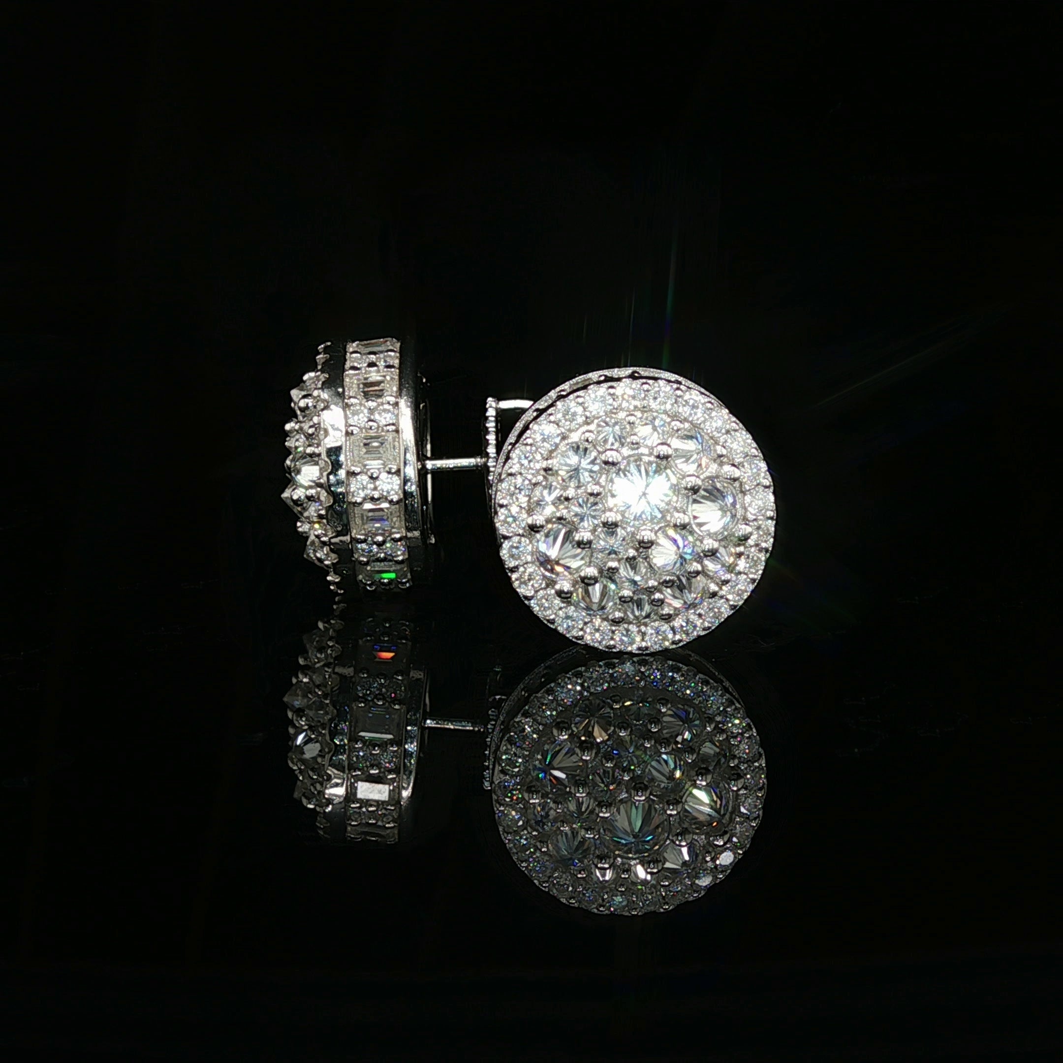 Men's Iced Out Domed Multi-Cut Stud Earrings – 925 Sterling Silver | Baguette & Round VVS Moissanite