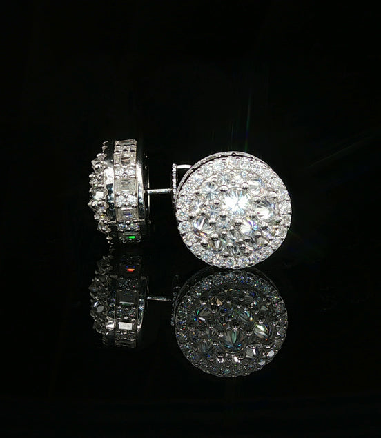 Men's Iced Out Domed Multi-Cut Stud Earrings – 925 Sterling Silver | Baguette & Round VVS Moissanite