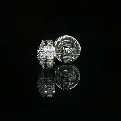Men's Iced Out Domed Multi-Cut Stud Earrings – 925 Sterling Silver | Baguette & Round VVS Moissanite