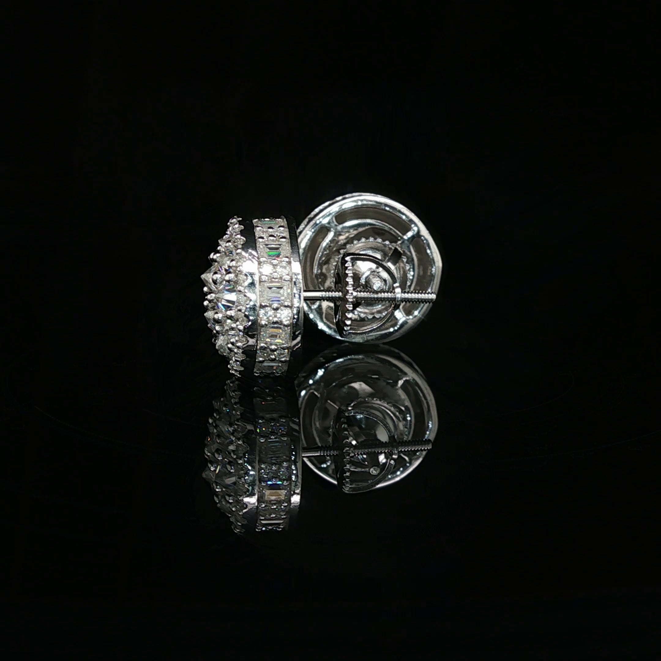 Men's Iced Out Domed Multi-Cut Stud Earrings – 925 Sterling Silver | Baguette & Round VVS Moissanite