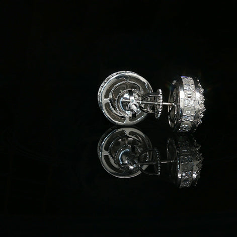 Men's Iced Out Domed Multi-Cut Stud Earrings – 925 Sterling Silver | Baguette & Round VVS Moissanite