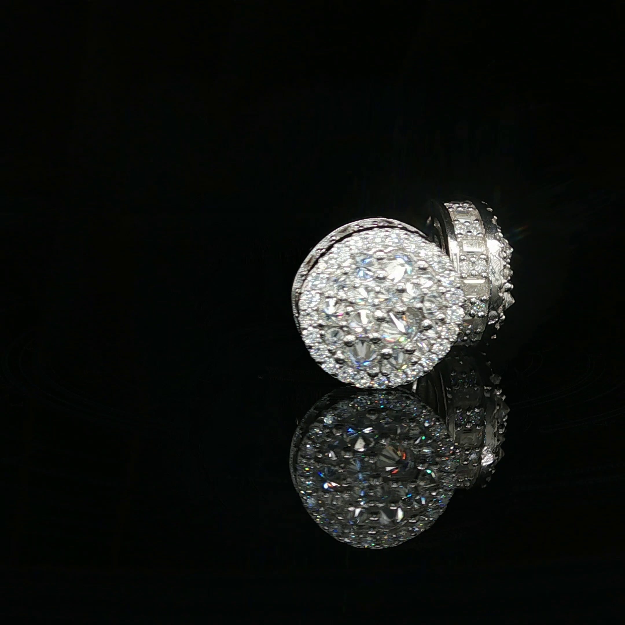 Men's Iced Out Domed Multi-Cut Stud Earrings – 925 Sterling Silver | Baguette & Round VVS Moissanite