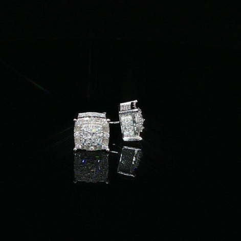 925 Sterling Silver Iced Out Square Baguette Halo Moissanite Stud Earrings - 0.7 Ctw Available with Silver and Gold Finished