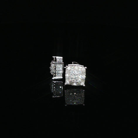 925 Sterling Silver Iced Out Square Baguette Halo Moissanite Stud Earrings - 0.7 Ctw Available with Silver and Gold Finished