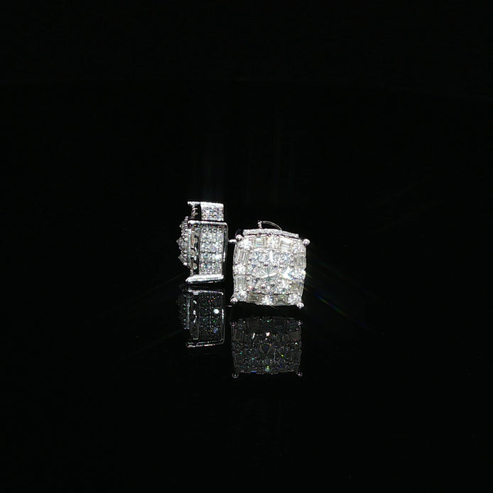 925 Sterling Silver Iced Out Square Baguette Halo Moissanite Stud Earrings - 0.7 Ctw Available with Silver and Gold Finished