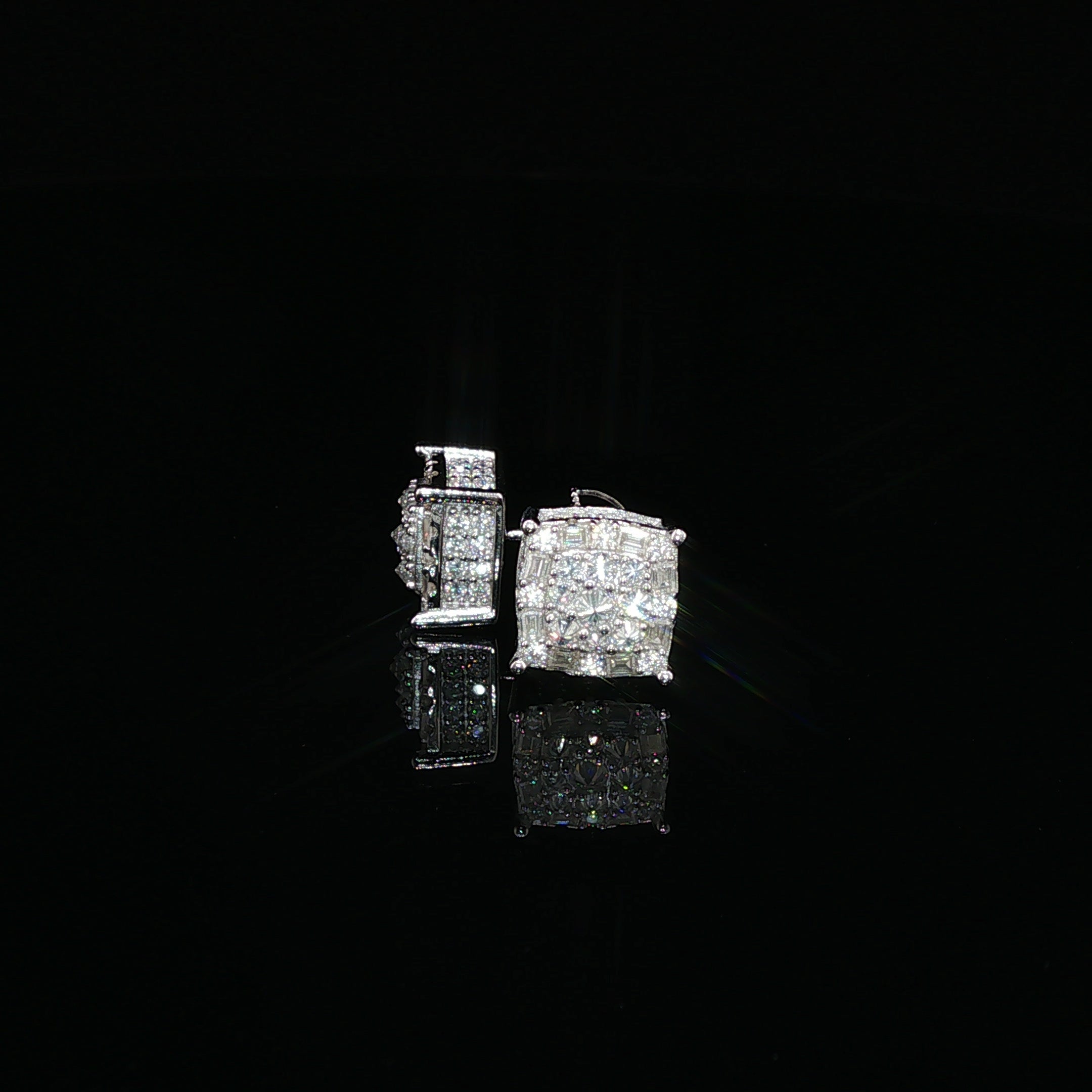 925 Sterling Silver Iced Out Square Baguette Halo Moissanite Stud Earrings - 0.7 Ctw Available with Silver and Gold Finished