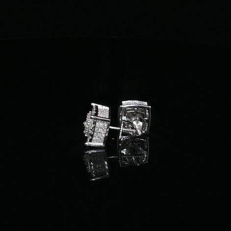925 Sterling Silver Iced Out Square Baguette Halo Moissanite Stud Earrings - 0.7 Ctw Available with Silver and Gold Finished