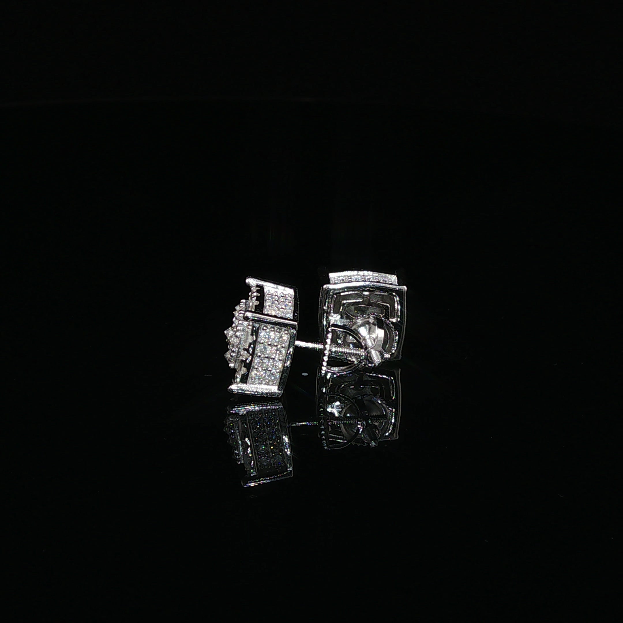 925 Sterling Silver Iced Out Square Baguette Halo Moissanite Stud Earrings - 0.7 Ctw Available with Silver and Gold Finished