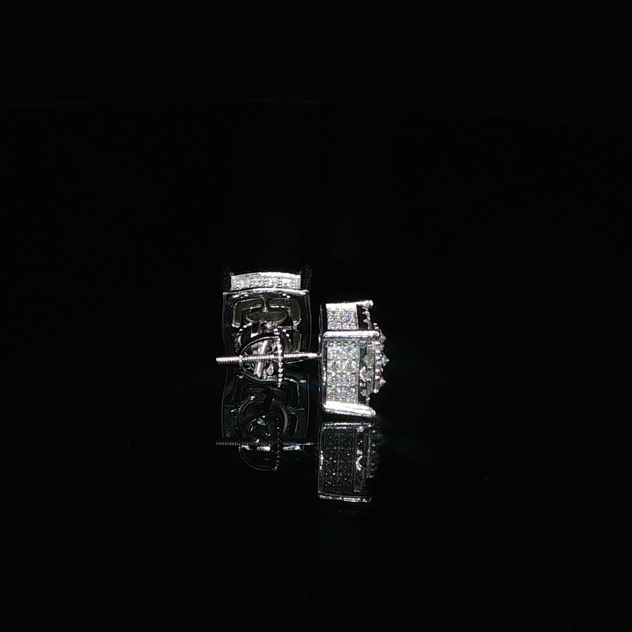 925 Sterling Silver Iced Out Square Baguette Halo Moissanite Stud Earrings - 0.7 Ctw Available with Silver and Gold Finished