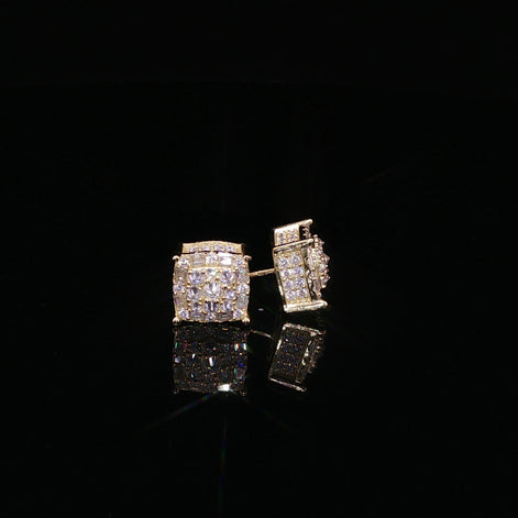 925 Sterling Silver Iced Out Square Baguette Halo Moissanite Stud Earrings - 0.7 Ctw Available with Silver and Gold Finished